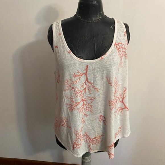 Old Navy White/Coral reef pattern Linen Blend scoop neck Tank top, size XXL - Picture 2 of 5